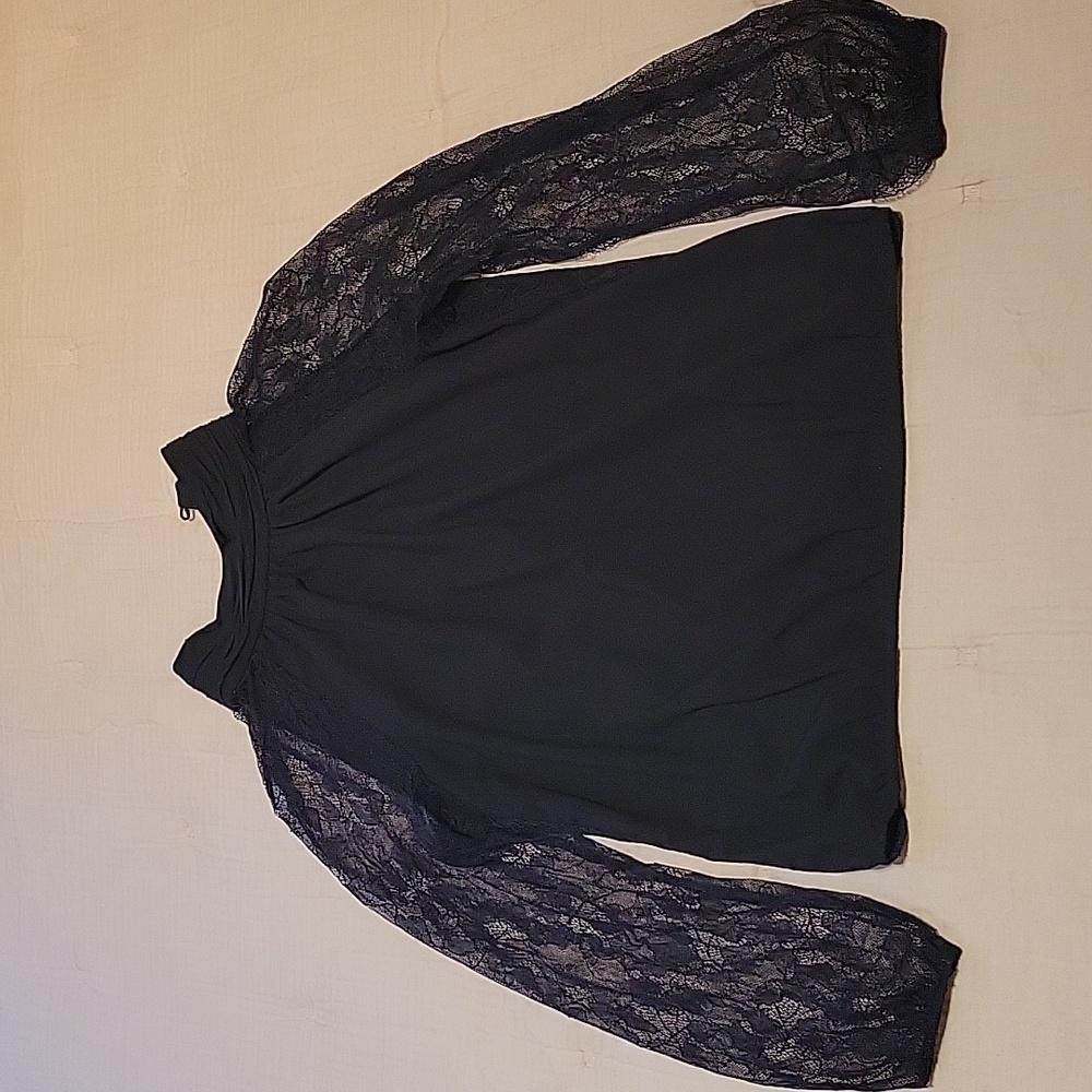 Catherines Black Blouse with Long Lace Sleeves